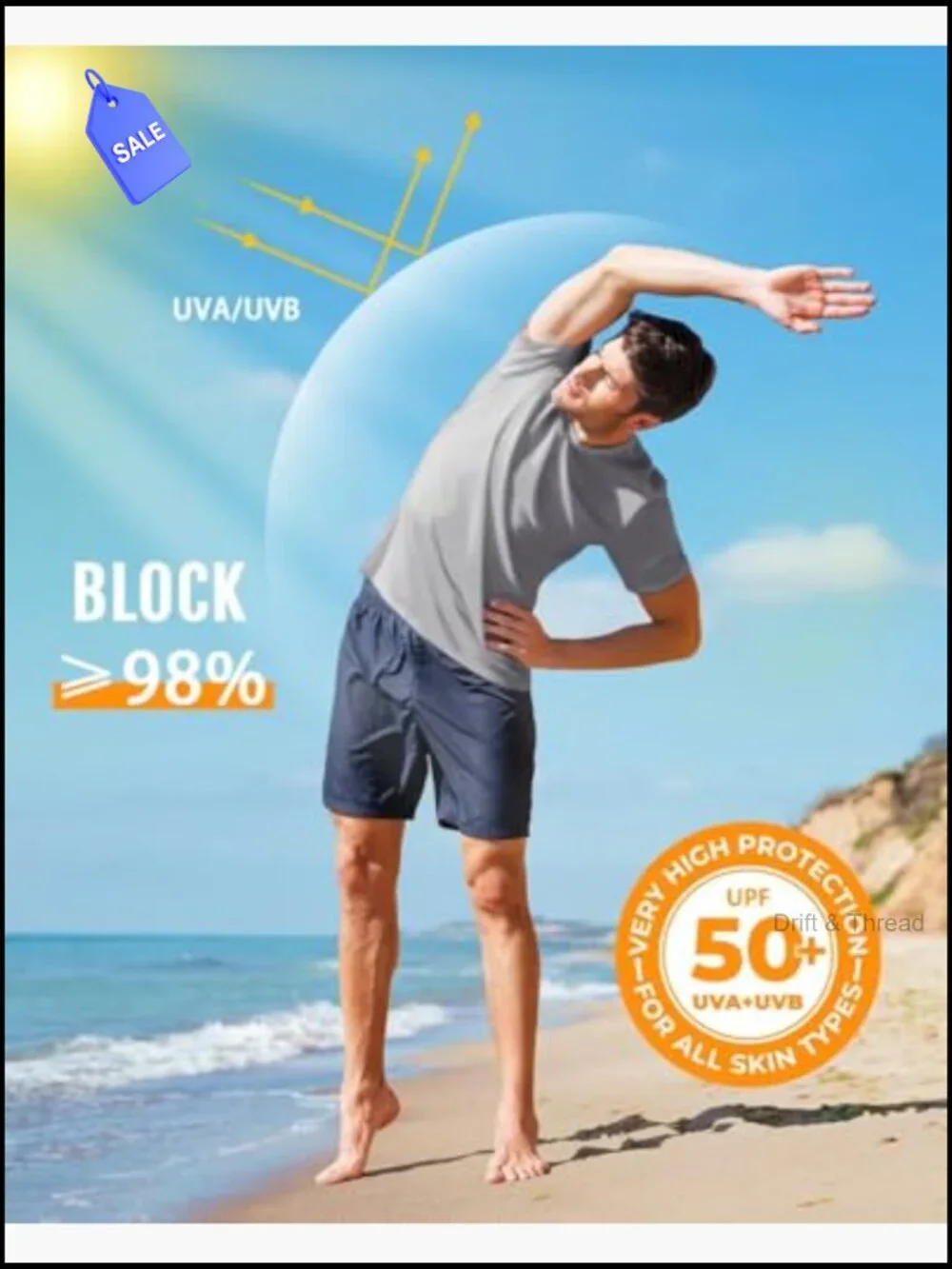 Men's UPF 50+ Rash Guard Sun Protection Shirt Short Sleeve